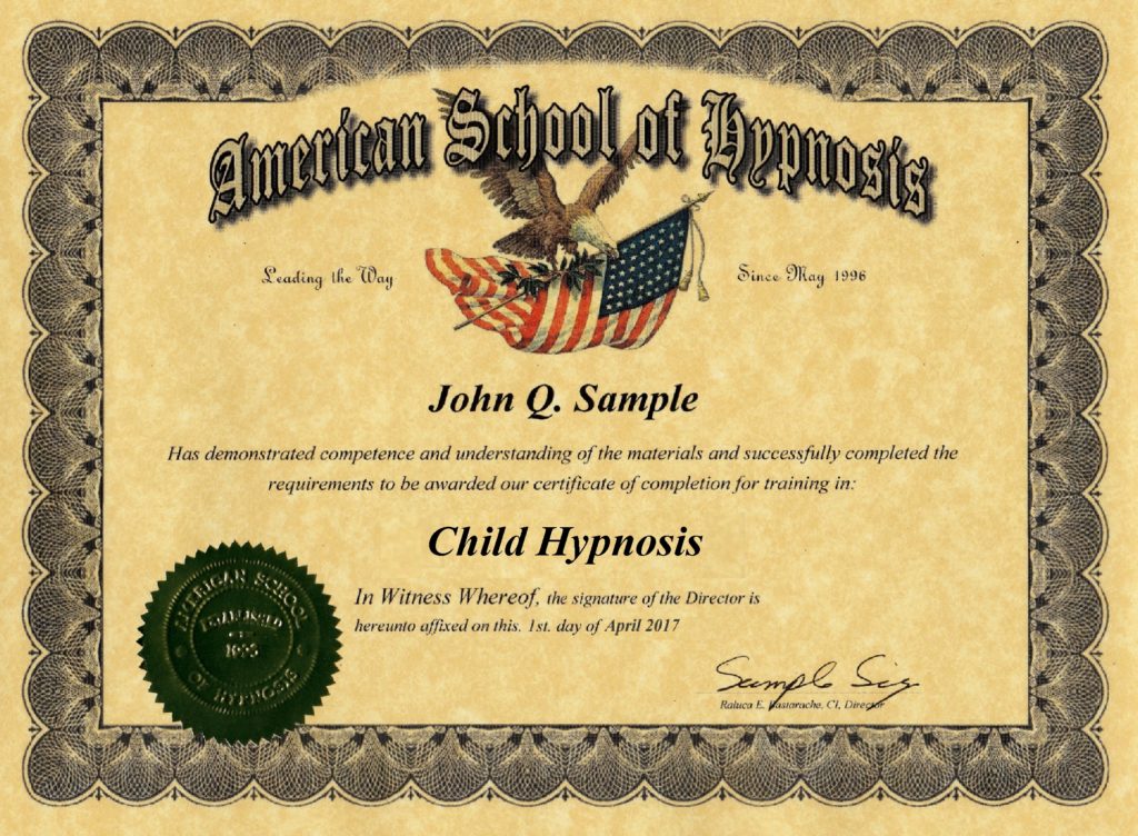 child hypnosis certificate